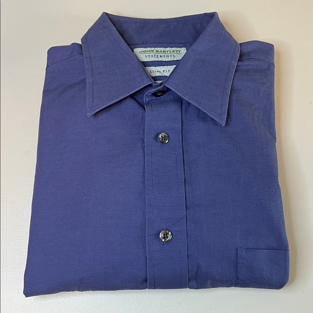 John Bartlett Slim Fit Button Down Shirt Blue Size 15.5